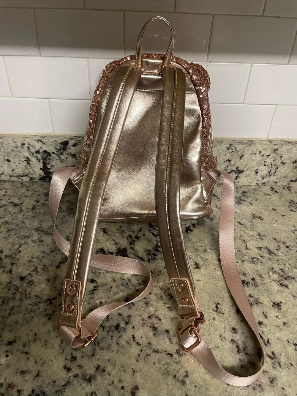 Disney Parks Loungefly Rose Gold Sequined Minnie Mouse Mini Backpack collectible